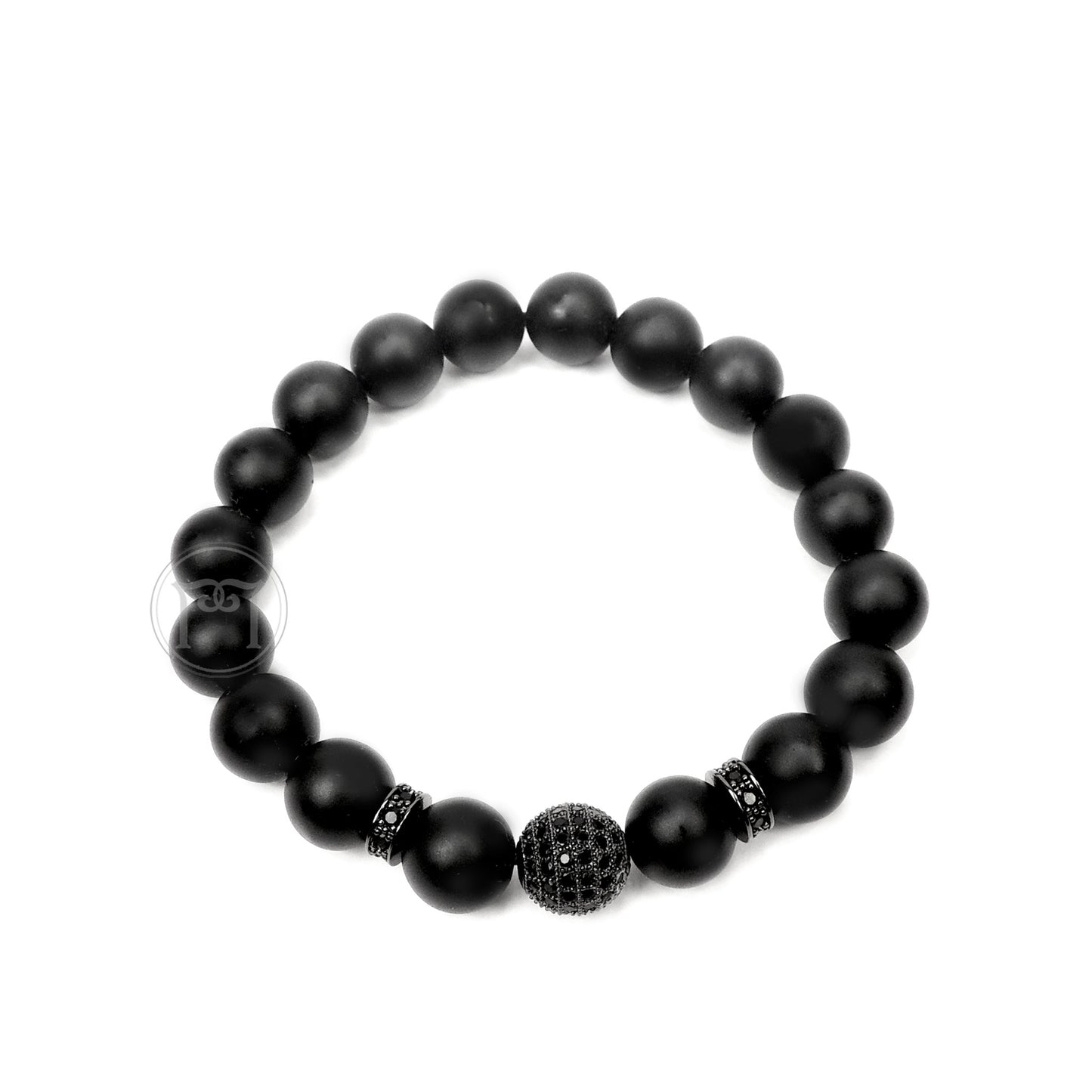 Rhodium Cz Ball & Rings Matte Onyx - Elastic