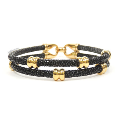 Rings Yellow Gold Double Rope Black Stingray