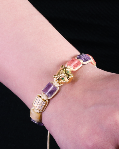 Grand Jaguar Yellow Gold, Amethyst & Rose Quartz