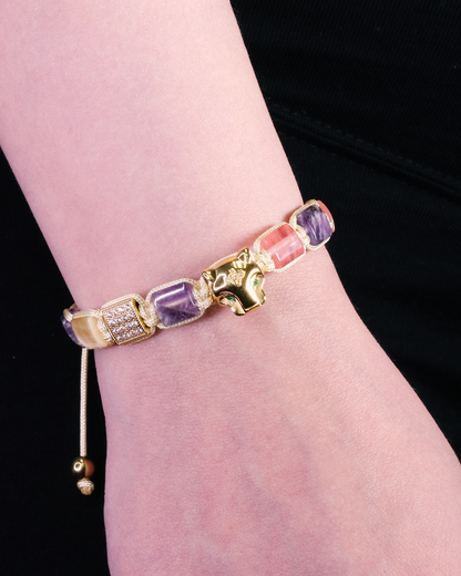 Grand Jaguar Yellow Gold, Amethyst & Rose Quartz