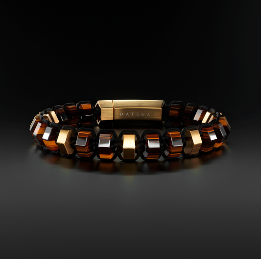 Tiger Eye & Gold Hex Bracelet