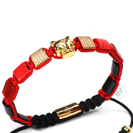 Grand Jaguar Yellow Gold, Red Turquoise & Carnelian