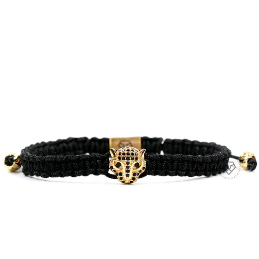 Jaguar Yellow Gold Black Cz & Black Rope