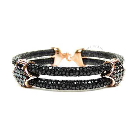 Swarovski Clasp Rose Gold Double Rope Black Stingray