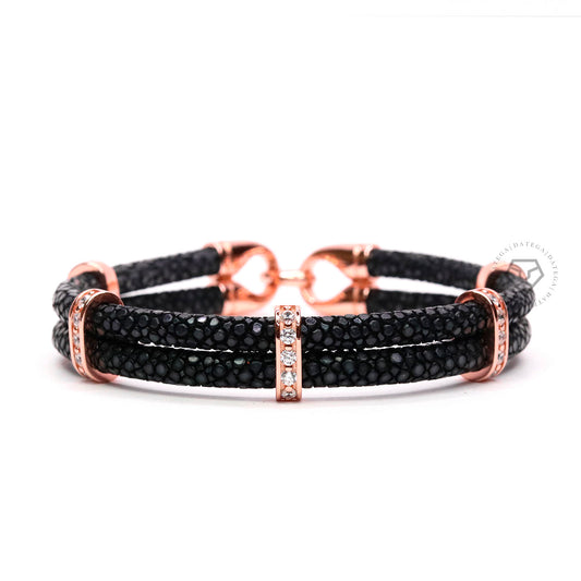Swarovski Spacers Rose Gold Double Rope Black Stingray