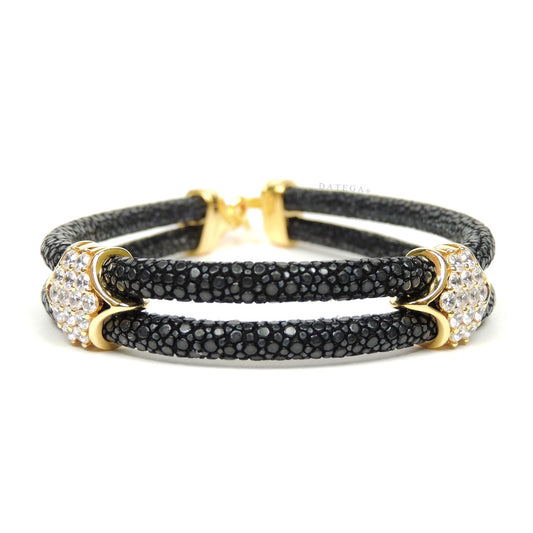 Swarovski Clasp Yellow Gold Double Rope Black Stingray