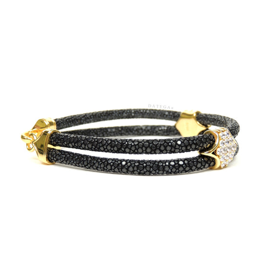 Swarovski Clasp Yellow Gold Double Rope Black Stingray