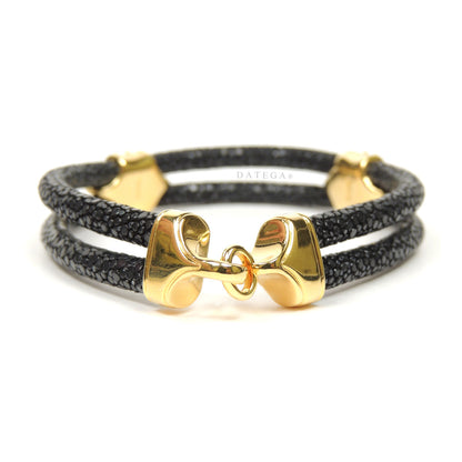 Swarovski Clasp Yellow Gold Double Rope Black Stingray