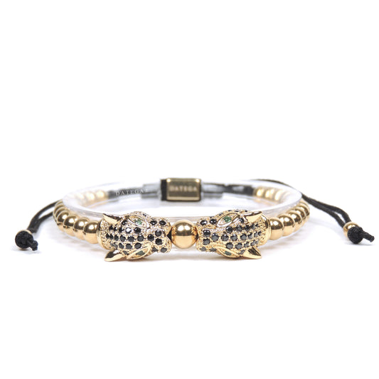 Twin Jaguars Yellow Gold Black Cz