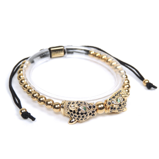 Twin Jaguars Yellow Gold Black Cz