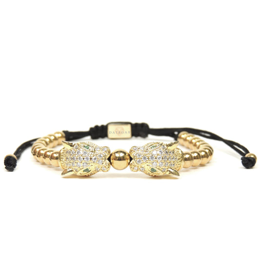 Twin Jaguars Yellow Gold Clear Cz