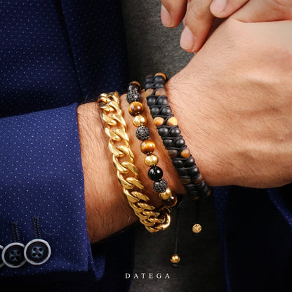 Double Beaded Matte Tiger Eye & Onyx