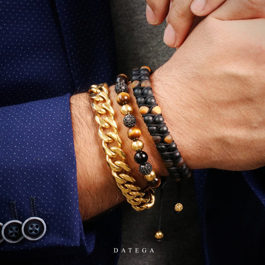 Double Beaded Matte Tiger Eye & Onyx