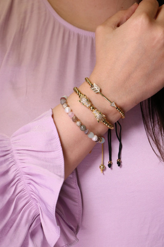 Twin Jaguars Yellow Gold Clear Cz