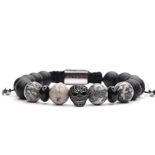 Luxury Skull Rhodium & Gray Jasper