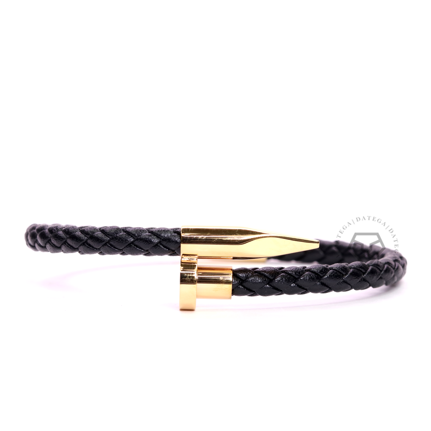 Nail Yellow Gold Braided Black Leather