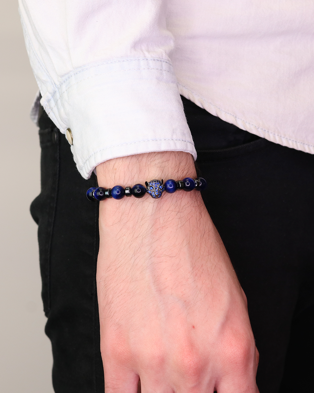 Cz Jaguar, Hematite & Blue Tiger Eye