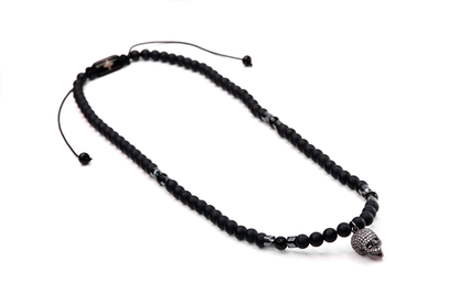 Rhodium Kranio Clear Cz Onyx & Hematite Necklace